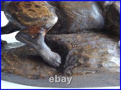 Ancienne sculpture panthére bois old wooden carved panther Art déco 53cm