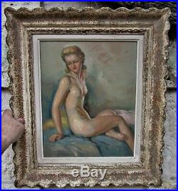 André AdvierTableau nu de femme huile sur panneau encadrement bois d'origine
