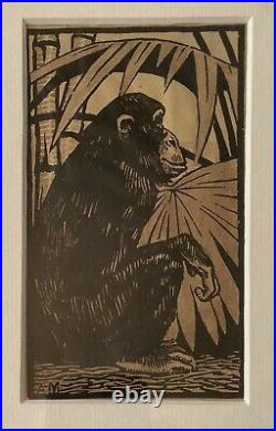 André Margat, Bois gravé. Le Chimpanzé. Singe. Gravure