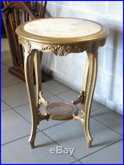 Antique Table Petite Table Français Bois D'or avec Étage Marbre Début Xx Seconde