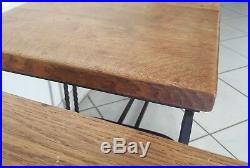 Antique table basse bois et fer forge très ancienne 4 parties amovibles