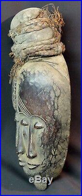 Art Africain Masque ancien Baulé tricéphale 39 cm rare originalité très déco