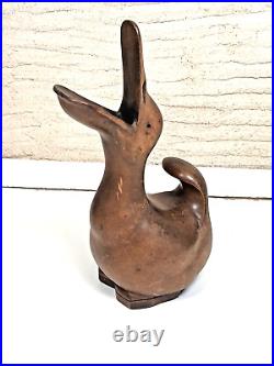 Art Deco Sculpture Animaliere Canard Noel Ange Martini Bois Taille Directe