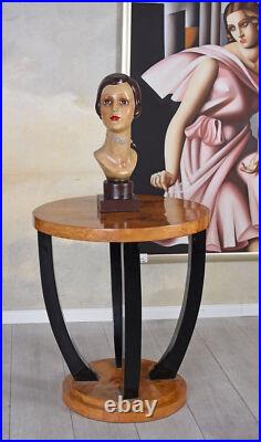 Art Déco Table Rond D'Appoint Antique Plateau à Thé en Bois 20er Ans Stil Rétro Art Déco Table Rond D'Appoint Antique Plateau à Thé en Bois 20er Ans Stil Rétro