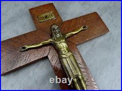 Art Déco en Bois Croix Crucifix Vieux Français Chêne Christ Jésus Figurine 1920s