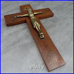 Art Déco en Bois Croix Crucifix Vieux Français Chêne Christ Jésus Figurine 1920s