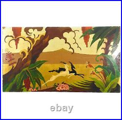Art décoratif panneau bois peint aux antilopes 1930
