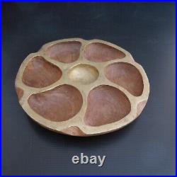 Assiette ronde compartiments bois olivier fait main art déco table XXe N4095
