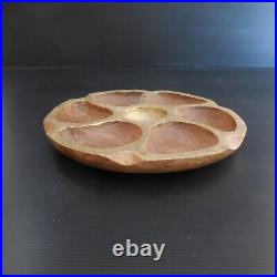 Assiette ronde compartiments bois olivier fait main art déco table XXe N4095