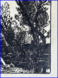 Auguste Lepère Lepere gravure sur bois Woodcut Paysage Forêt Campagne Art Déco