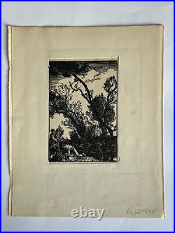 Auguste Lepère Lepere gravure sur bois Woodcut Paysage Forêt Campagne Art Déco