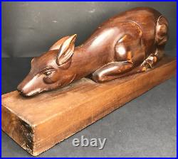 BICHE SCULPTEE SCULPTURE BOIS art déco en noyer vintage antique BICHE SCULPTEE SCULPTURE BOIS art déco en noyer vintage antique