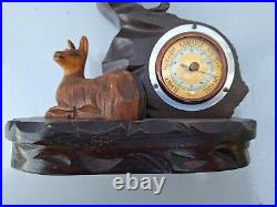 Baromètre bois vintage sculpté animal antilope, chamois wooden barometer