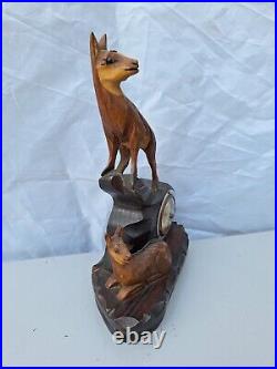 Baromètre bois vintage sculpté animal antilope, chamois wooden barometer