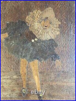 Beau Et Rare panneau De marqueterie Personnage 1910 1920