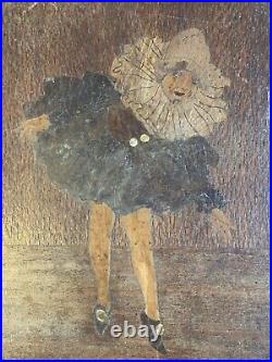 Beau Et Rare panneau De marqueterie Personnage 1910 1920