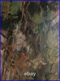 Belle peinture huile panneau bois 1900 paysage impressionniste Forêt Ancien Art