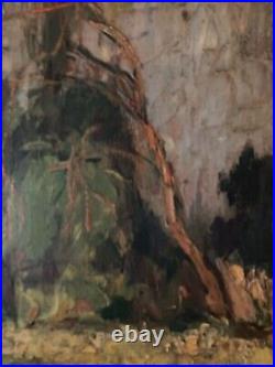 Belle peinture huile panneau bois 1900 paysage impressionniste Forêt Ancien Art