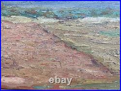 Belle peinture huile panneau bois 1930 paysage post impressionniste ferme champs