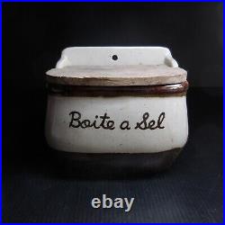 Boite sel céramique bois gris beige marron vintage art déco cuisine France N7303