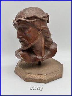 Buste du Christ Jesus en bois sculpture signé JANT (SMIT) Art déco sculpture XXe