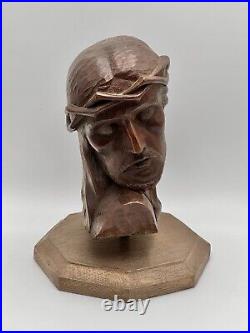 Buste du Christ Jesus en bois sculpture signé JANT (SMIT) Art déco sculpture XXe
