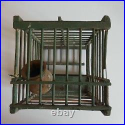 Cage oiseau bois métal fait main vintage art déco maison design XXe France N5053