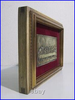 Carré Dernière Cène Bas-Relief Fusion Bronze Art Déco' Cadre Bois 1940 Carré Dernière Cène Bas-Relief Fusion Bronze Art Déco' Cadre Bois 1940
