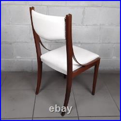 Chaise En Bois Et En Cuir Blanc Rembourrée Art Déco Collection Vintage Années 50