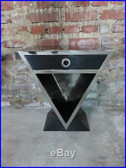 Chevet / table style Art Déco en bois noir et chrome