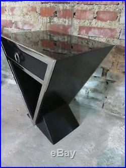 Chevet / table style Art Déco en bois noir et chrome