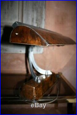 Claude Lumiere Lampe en métal imitation bois de loupe art déco Rare Bauhaus 1930