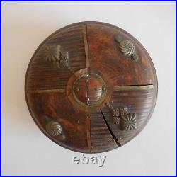 Coffret bois marqueterie cuivre laiton fait main France art déco ethnique N3459
