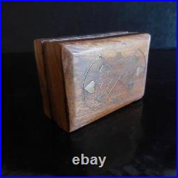 Coffret boite miniature bois marqueterie laiton fait main Art Déco France N3228