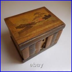 Coffret malle miniature bois marqueterie fait main art déco 1930 Japon N7565
