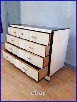 Commode Art Deco En Bois Noir Et Parchemin Vers 1930-40, Restauré