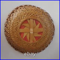 Corbeille panier circulaire ronde bois osier vintage fait main art déco N8779