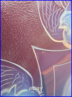 Coupe à fruits EZAN. Art Deco verre pressé opalescente & bois. D'oiseaux 2