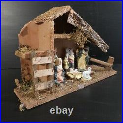 Crèche bois fait main santon déco Noël vintage christianisme fête religion N4584