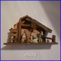 Crèche bois fait main santon déco Noël vintage christianisme fête religion N4584