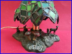 Curieuse lampe champignon ancienne décor animaux des bois vitraux dlg Tiffany