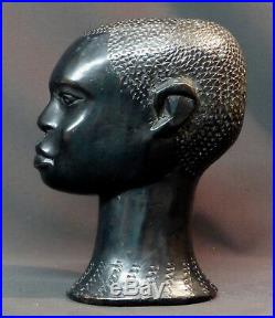D 1940 très beau buste ancien tête statue art afrique 22cm1.9kg ébène déco ++