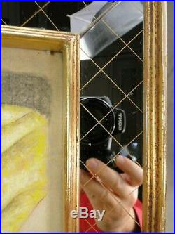 Dessin De Femme Nue Encadre Cadre Miroir Eglomise & Bois Dore Annees 40 Art Deco