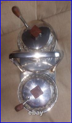Double Confiturier Cristal Baccarat Metal Argente + Bois Art Deco Double Confiturier Cristal Baccarat Metal Argente + Bois Art Deco