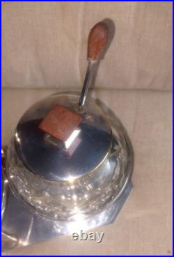 Double Confiturier Cristal Baccarat Metal Argente + Bois Art Deco Double Confiturier Cristal Baccarat Metal Argente + Bois Art Deco