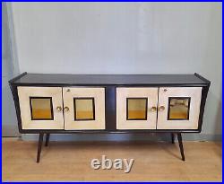 Enfilade Art Deco En Bois Noir, Miroir Dore, Parchemin Epoche 1940 Restaure