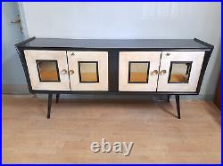 Enfilade Art Deco En Bois Noir, Miroir Dore, Parchemin Epoche 1940 Restaure