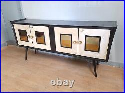 Enfilade Art Deco En Bois Noir, Miroir Dore, Parchemin Epoche 1940 Restaure