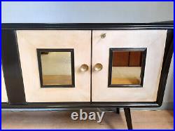 Enfilade Art Deco En Bois Noir, Miroir Dore, Parchemin Epoche 1940 Restaure