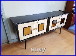 Enfilade Art Deco En Bois Noir, Miroir Dore, Parchemin Epoche 1940 Restaure